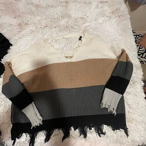 Distressed Open Back Sweater Off the shoulder